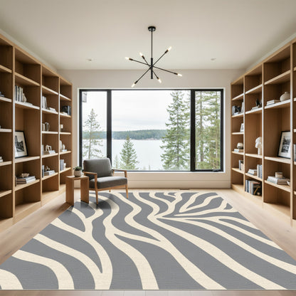 Gray Beige Abstract Zebra Stripes Rug