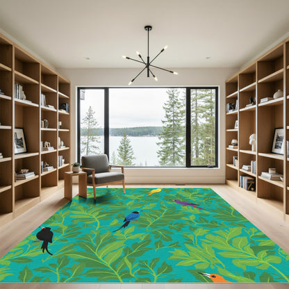 Tropical Birds Among Green Leaves Rug