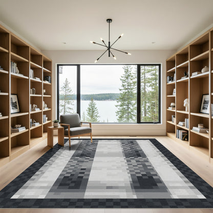 Monochrome Vertical Stripe Abstract Rug