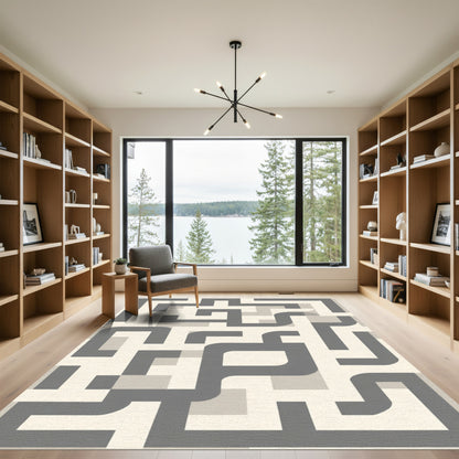 Modern Gray Maze Geometric Rug