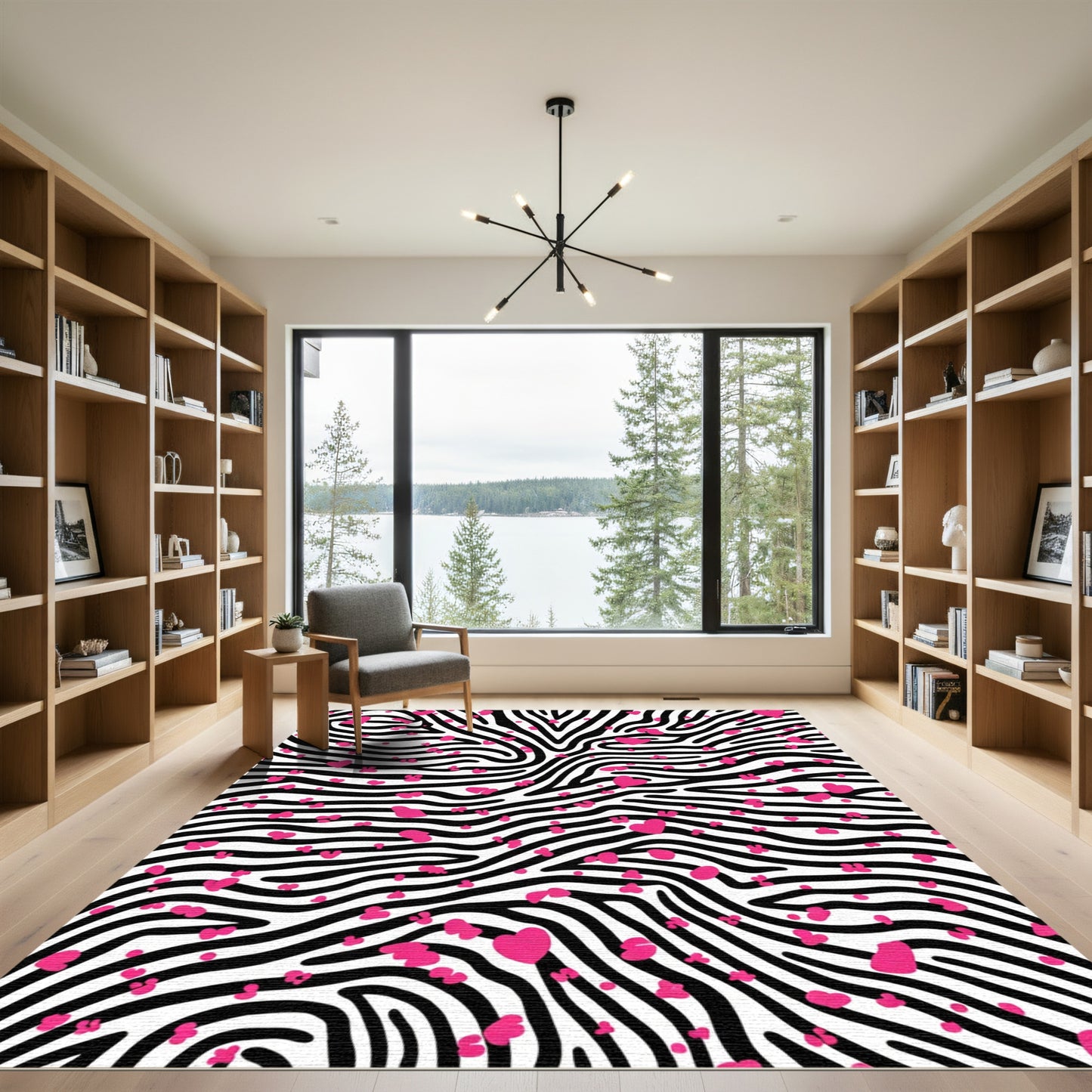 Bold Pink Heart Zebra Stripe Rug