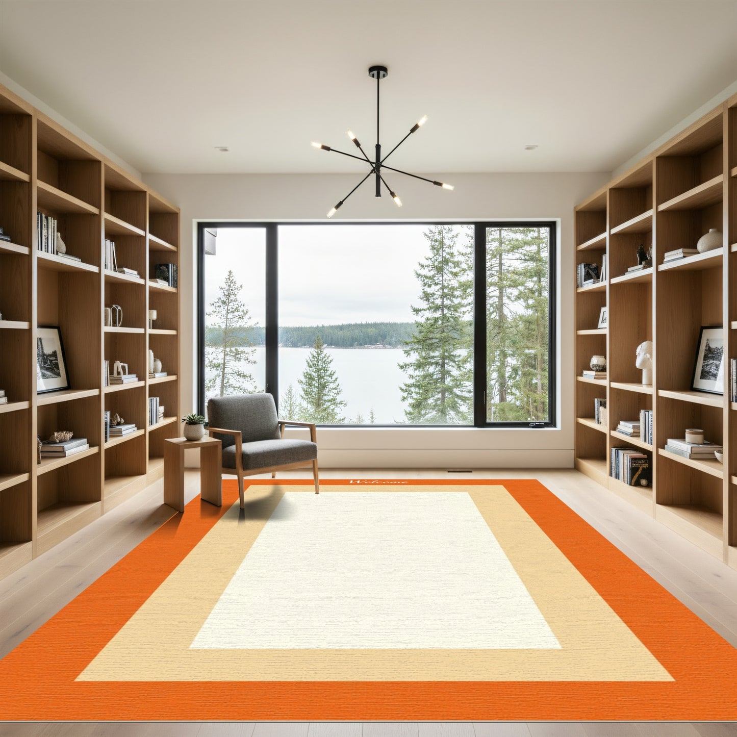 Warm Orange Cream Bordered Field Rug