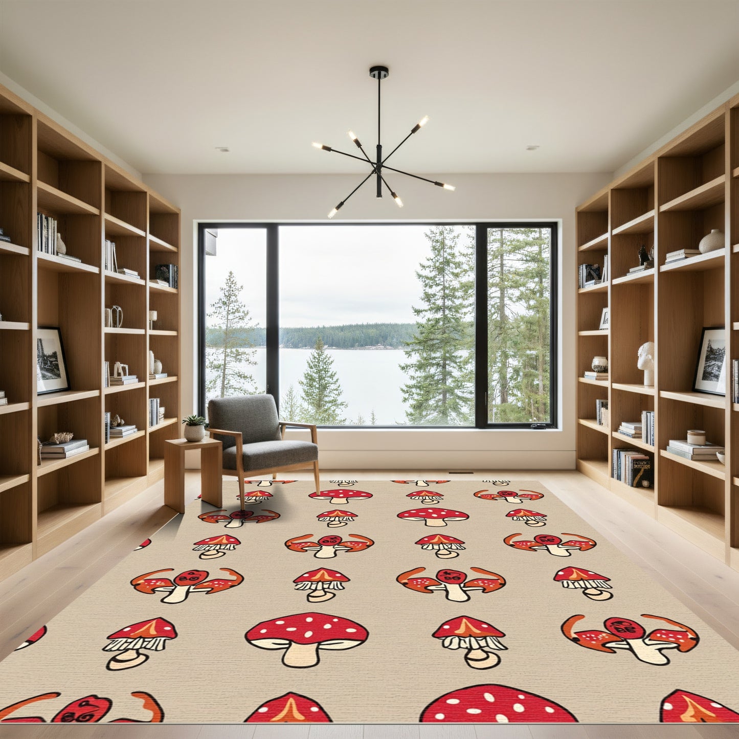 Red Mushroom Forest Folk Art Rug