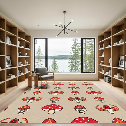 Red Mushroom Forest Folk Art Rug