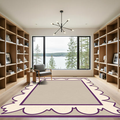 Purple Beige Scalloped Border Rug