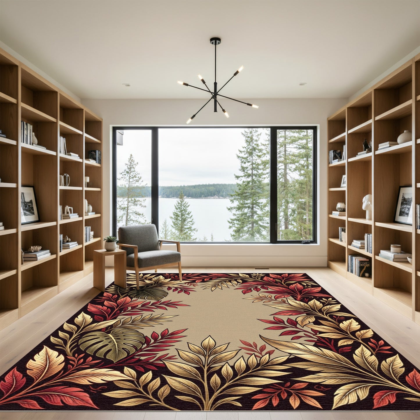 Crimson Gold Leafy Vine Border Rug
