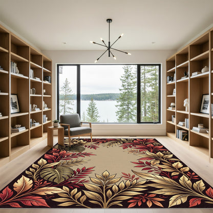 Crimson Gold Leafy Vine Border Rug