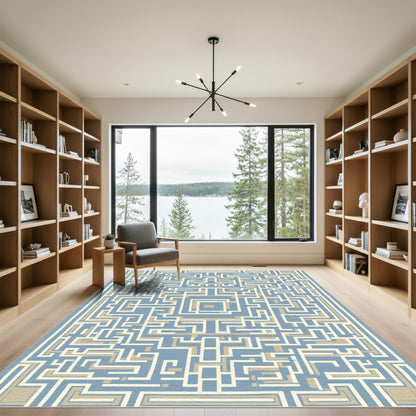 Blue Beige Abstract Labyrinth Rug