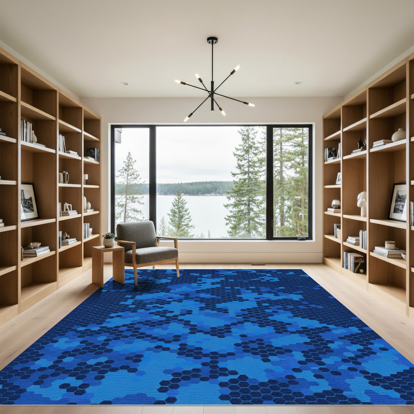 Deep Blue Hexagonal Camo Rug