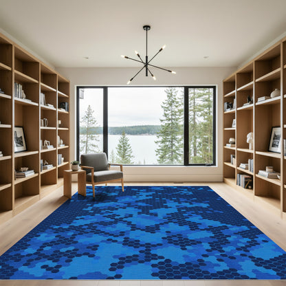 Deep Blue Hexagonal Camo Rug