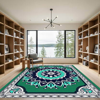 Emerald Teal Mandala Floral Rug