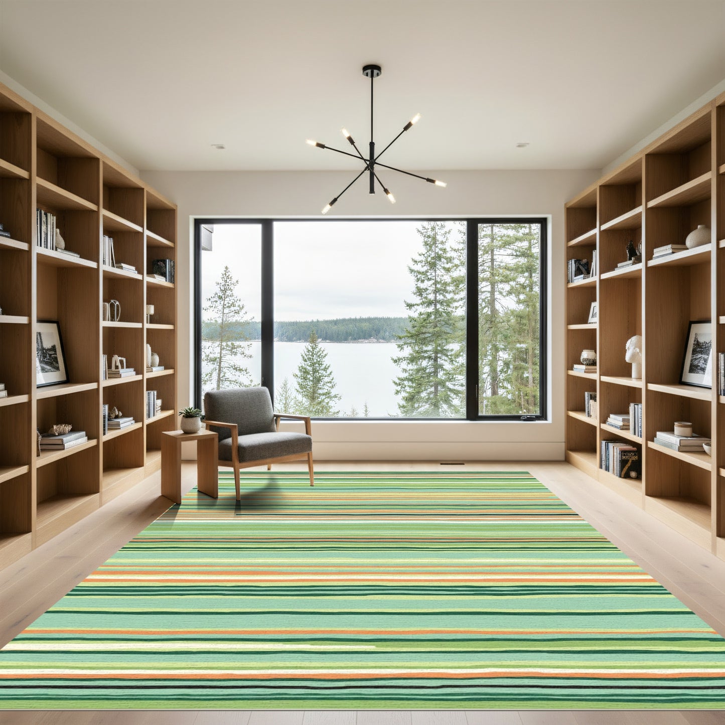 Mint Green Coral Orange Striped Harmony Rug