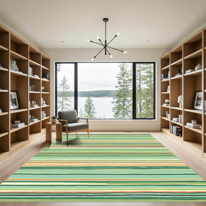 Mint Green Coral Orange Striped Harmony Rug