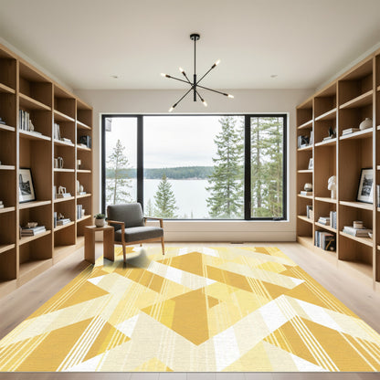 Golden Yellow Geometric Chevron Stripe Rug