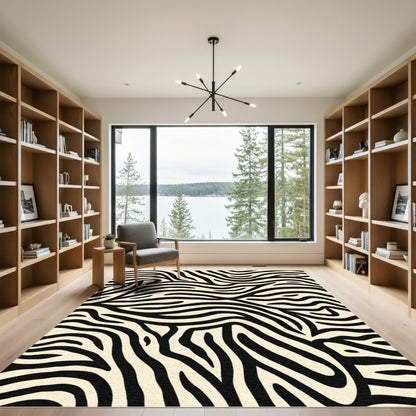 Bold Black Cream Natural Stripe Pattern Rug