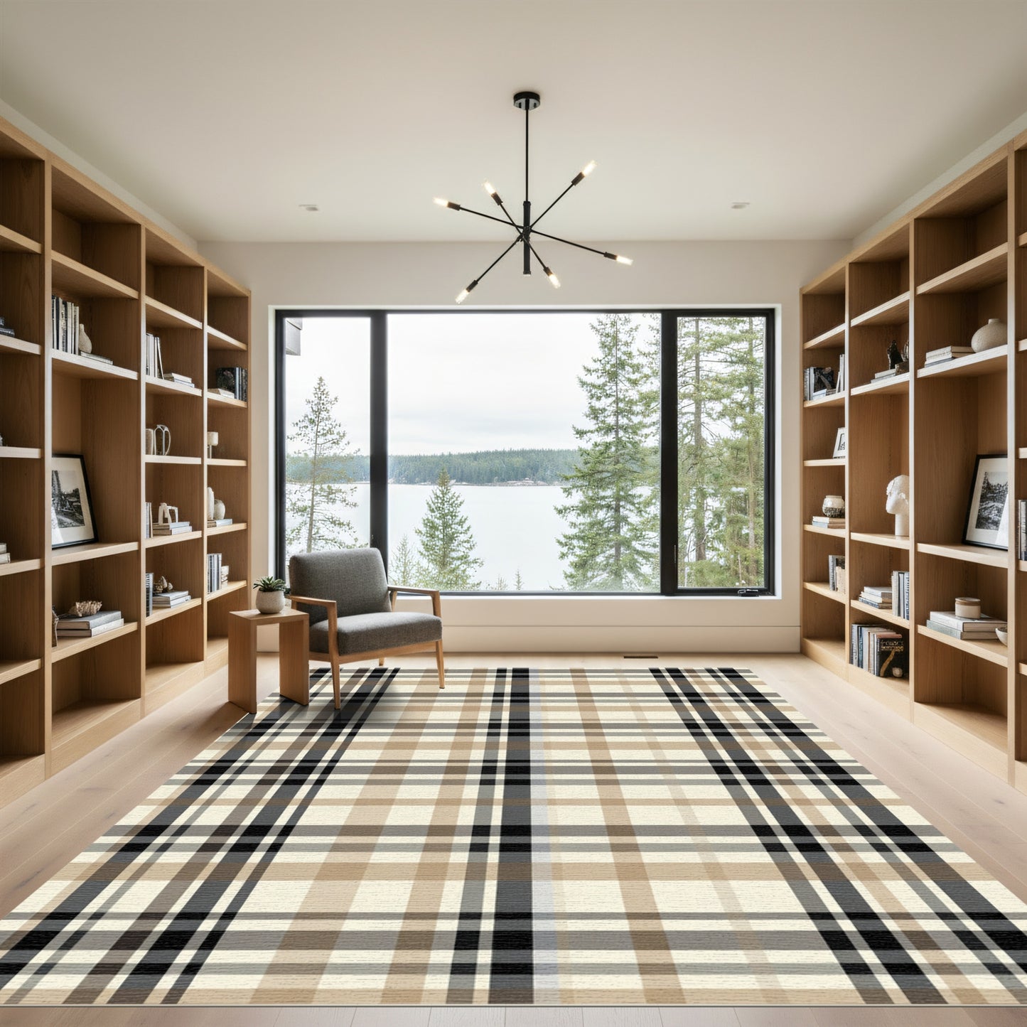 Classic Tan Black Plaid Blanket Rug