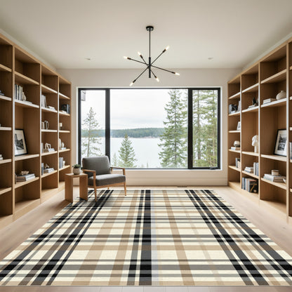 Classic Tan Black Plaid Blanket Rug