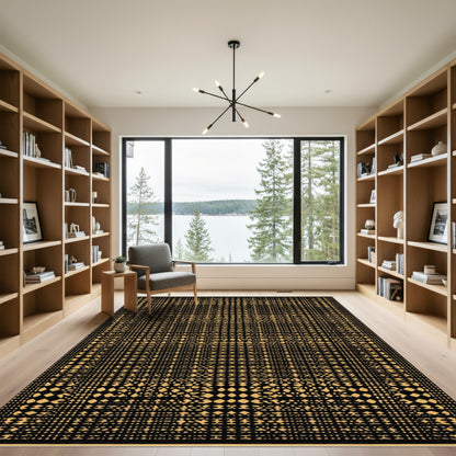 Black And Gold Distorted Grid Rug