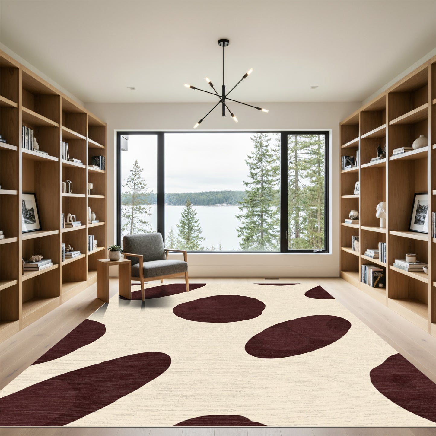 Dark Brown Spots Cream Field Rug