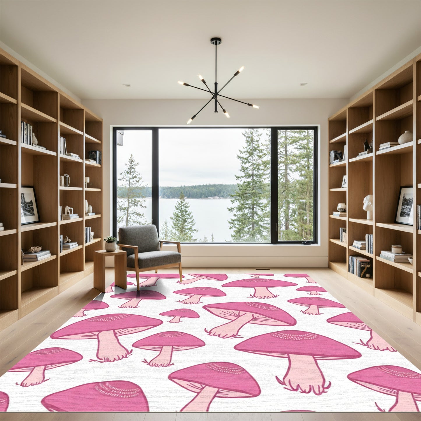 Pink Repeating Mushroom Motif Rug