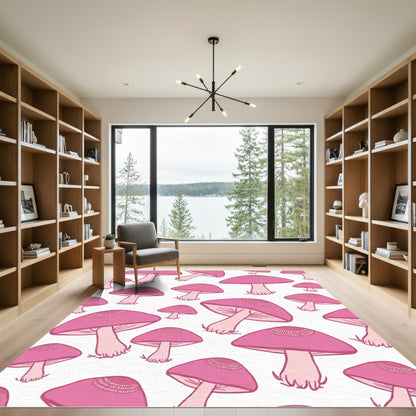 Pink Repeating Mushroom Motif Rug