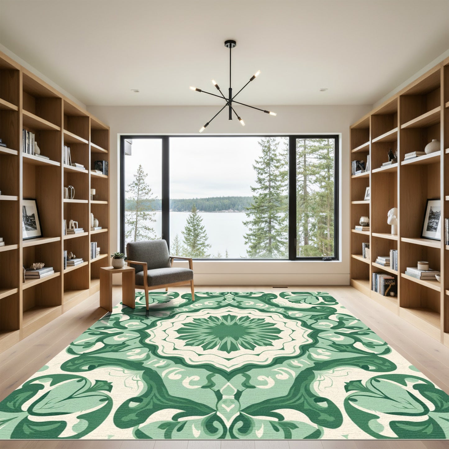 Emerald Green Floral Mandala Medallion Rug