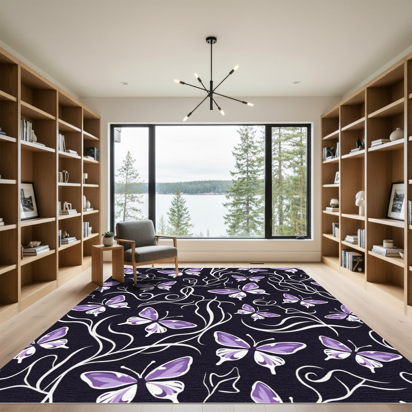 Whimsical Purple Butterfly Floral Rug