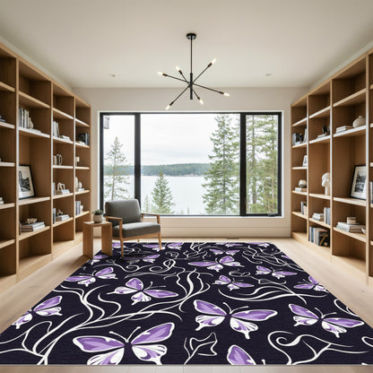 Whimsical Purple Butterfly Floral Rug