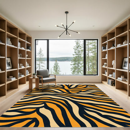 Wavy Orange Black Cream Stripes Rug