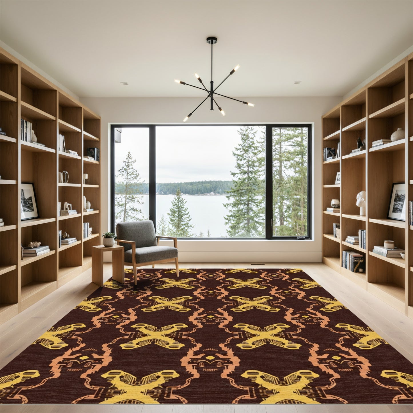 Rich Ochre Abstract Brocade Rug
