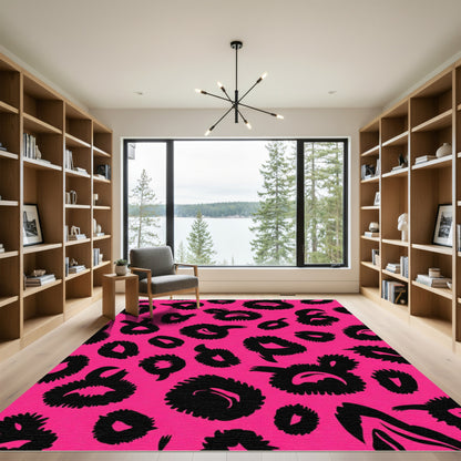 Bold Pink Black Leopard Spot Rug