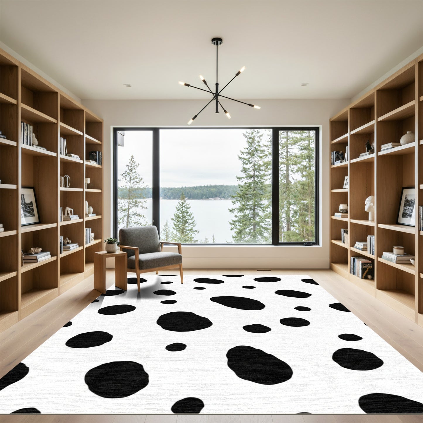 Black White Spotted Irregular Shapes Rug
