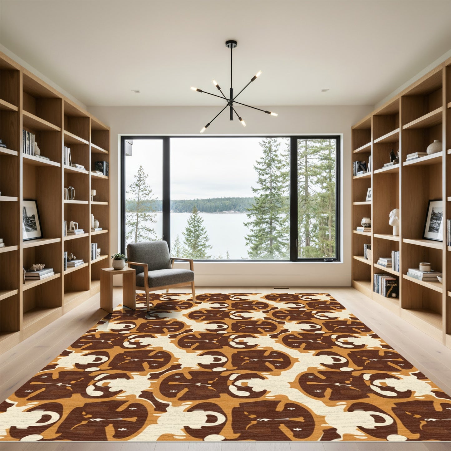 Rich Coffee Cream Abstract Flow Rug