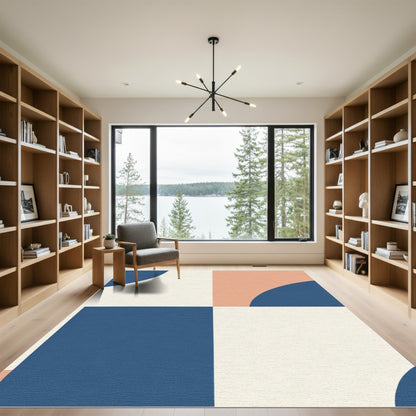 Modern Geometric Cream Blue Peach Rug