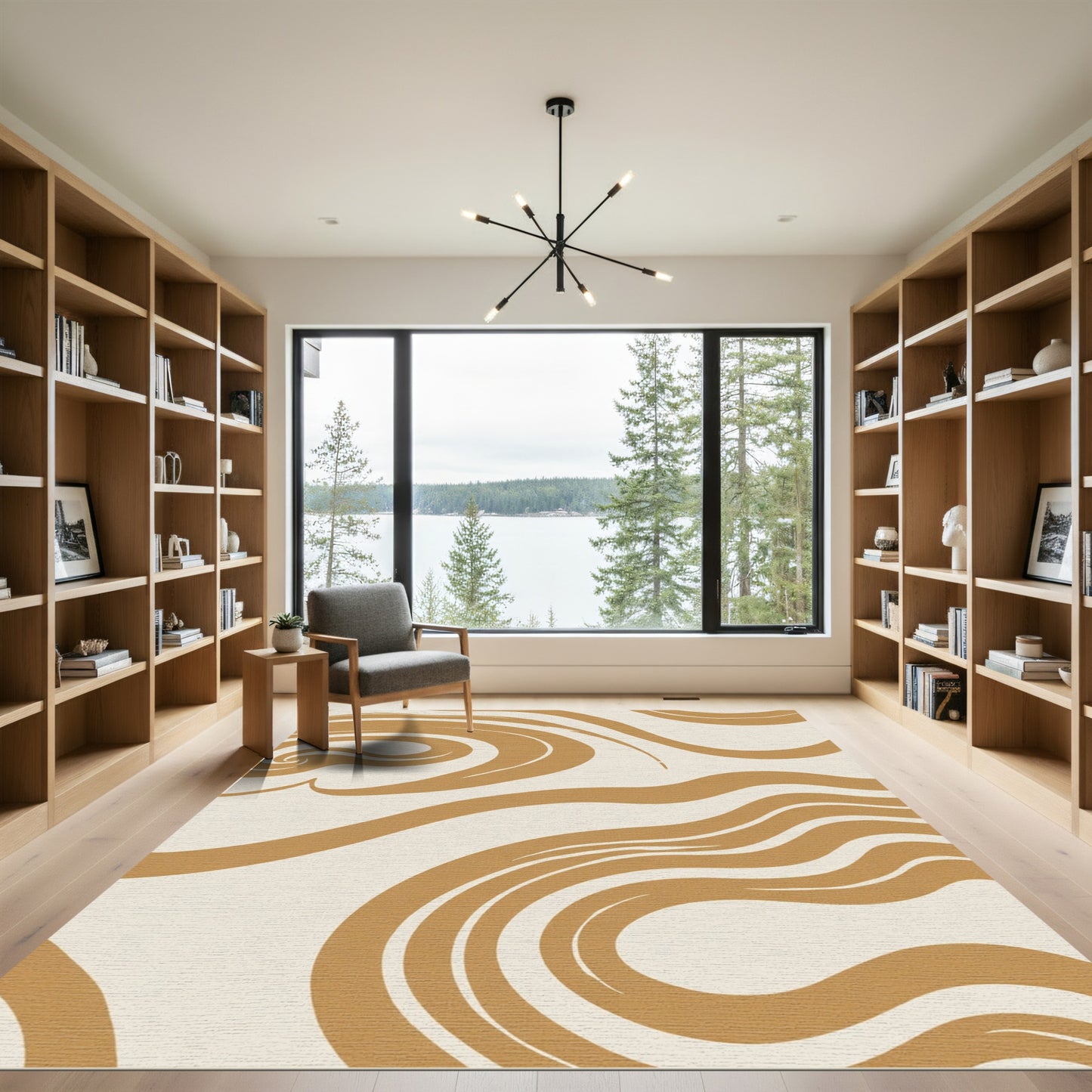 Ochre Swirl Abstract Wave Rug