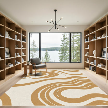 Ochre Swirl Abstract Wave Rug