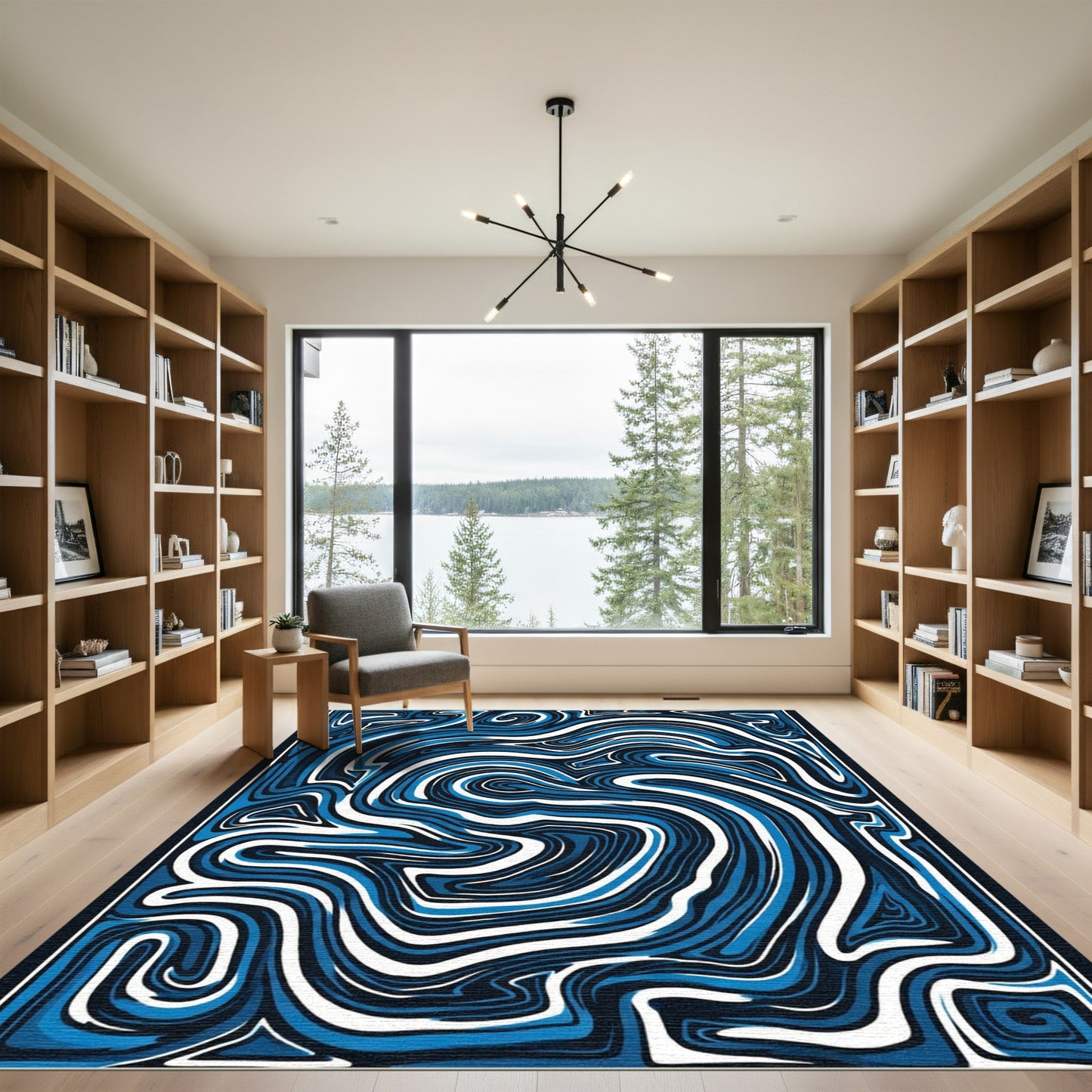 Abstract Blue Swirl Marble Rug