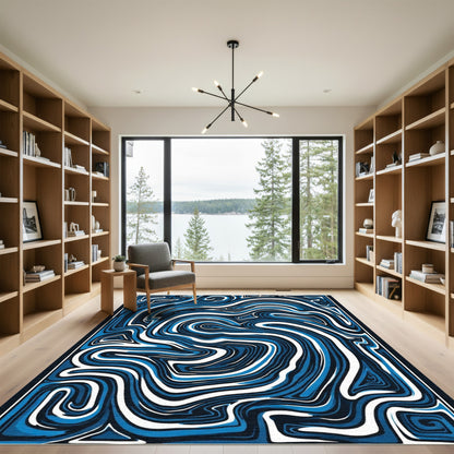 Abstract Blue Swirl Marble Rug