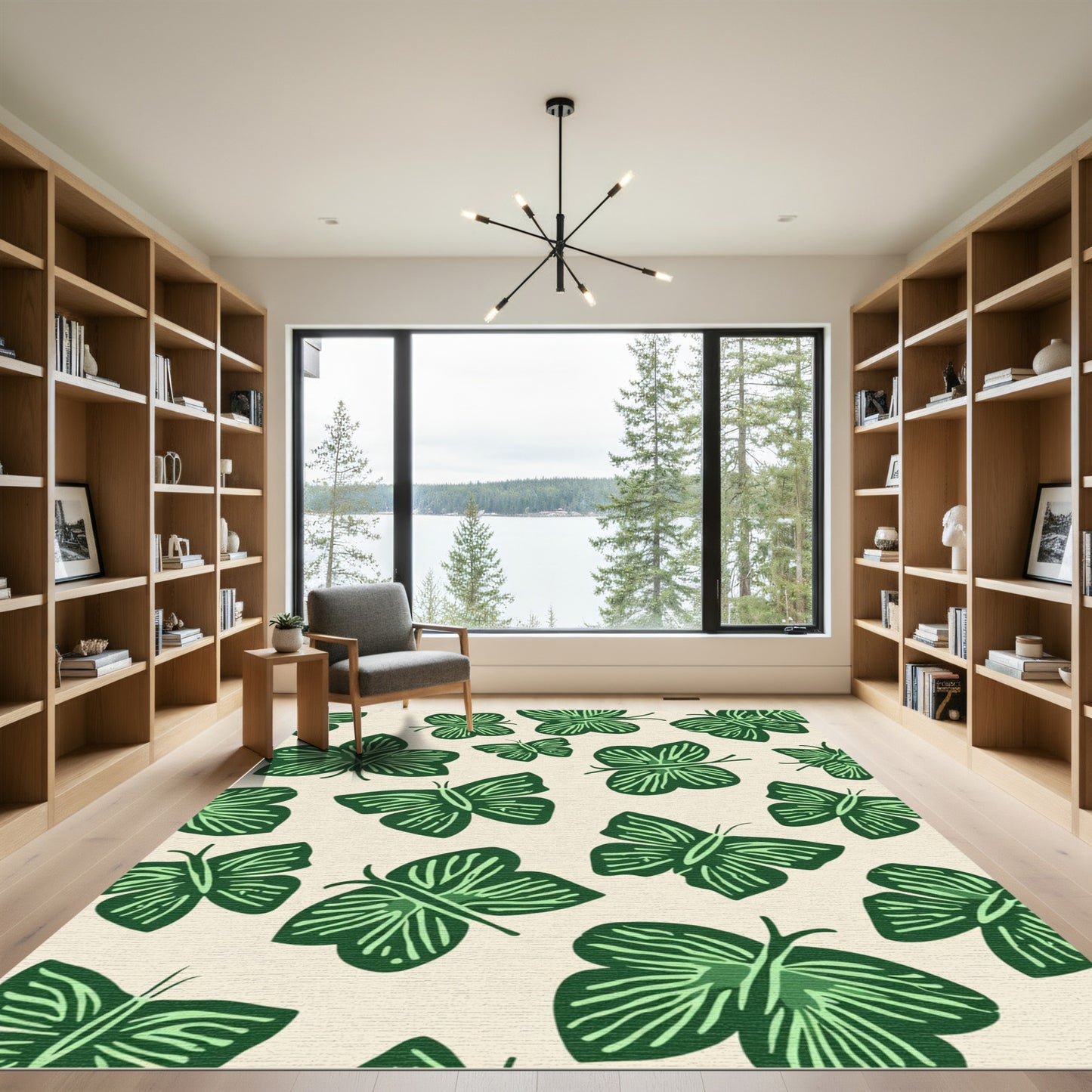 Green Forest Butterfly Garden Rug