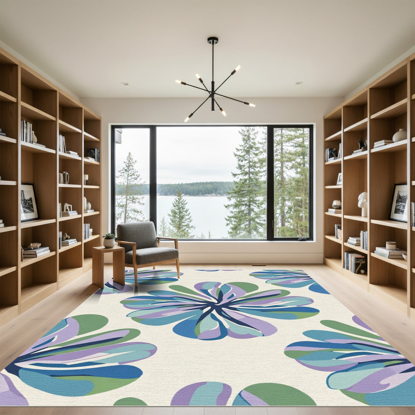 Floral Petal Abstract Blue Lilac Rug