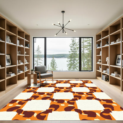 Groovy Orange Brown Checkerboard Spots Rug