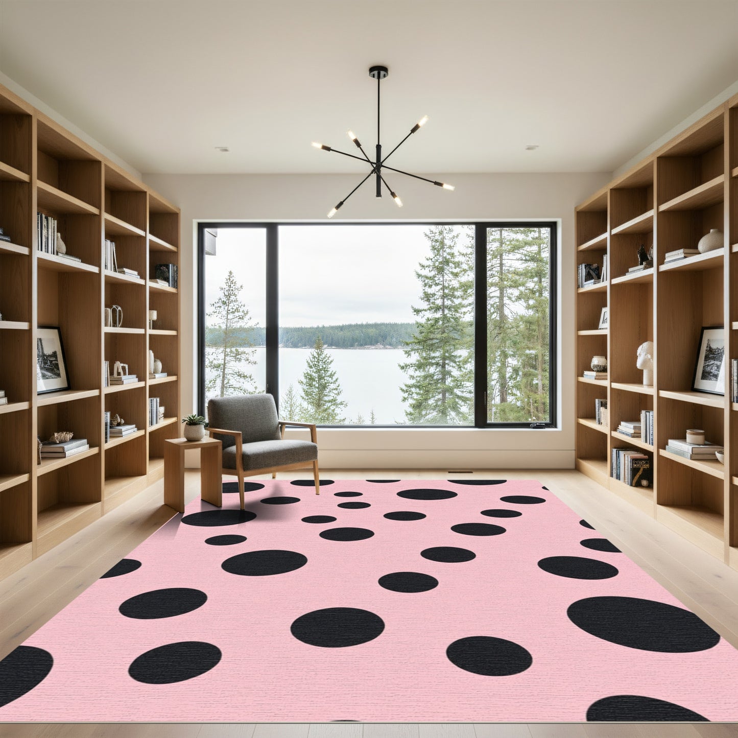 Pink black polka dot scatter Rug
