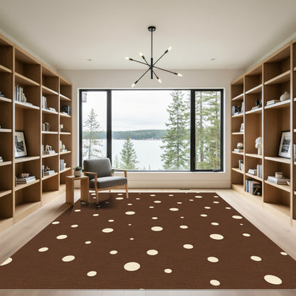 Brown Cream Scattered Polka Dots Rug