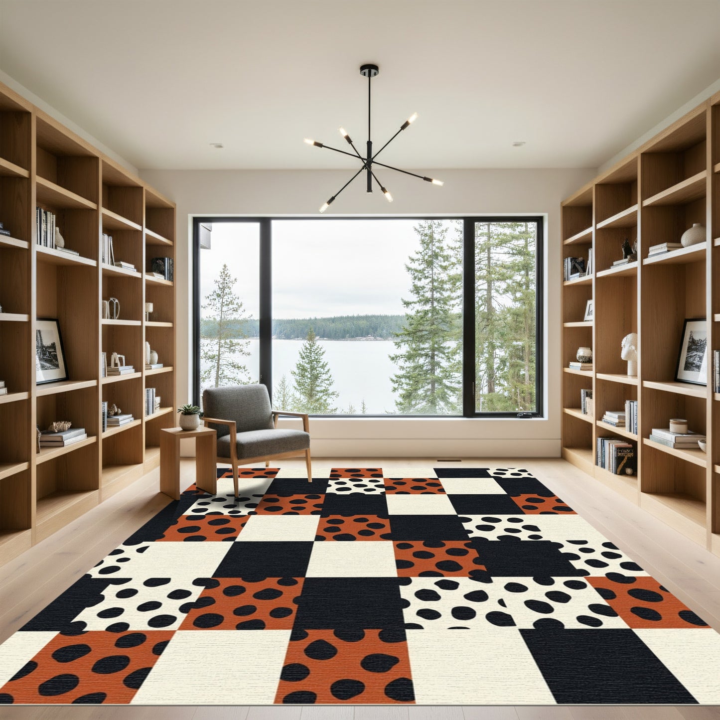 Checkerboard Polka Dot Square Rug