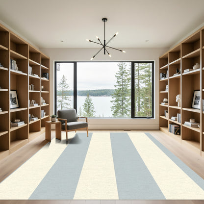 Classic Pale Blue Cream Stripe Rug