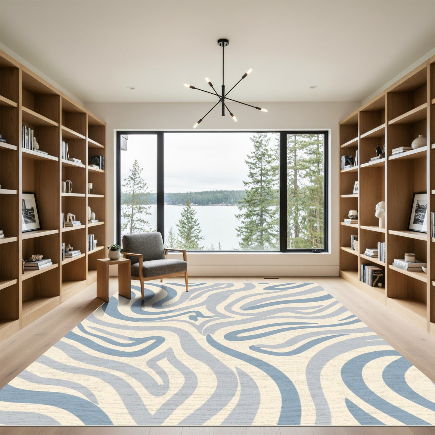 Pale Blue Abstract Swirl Stripes Rug