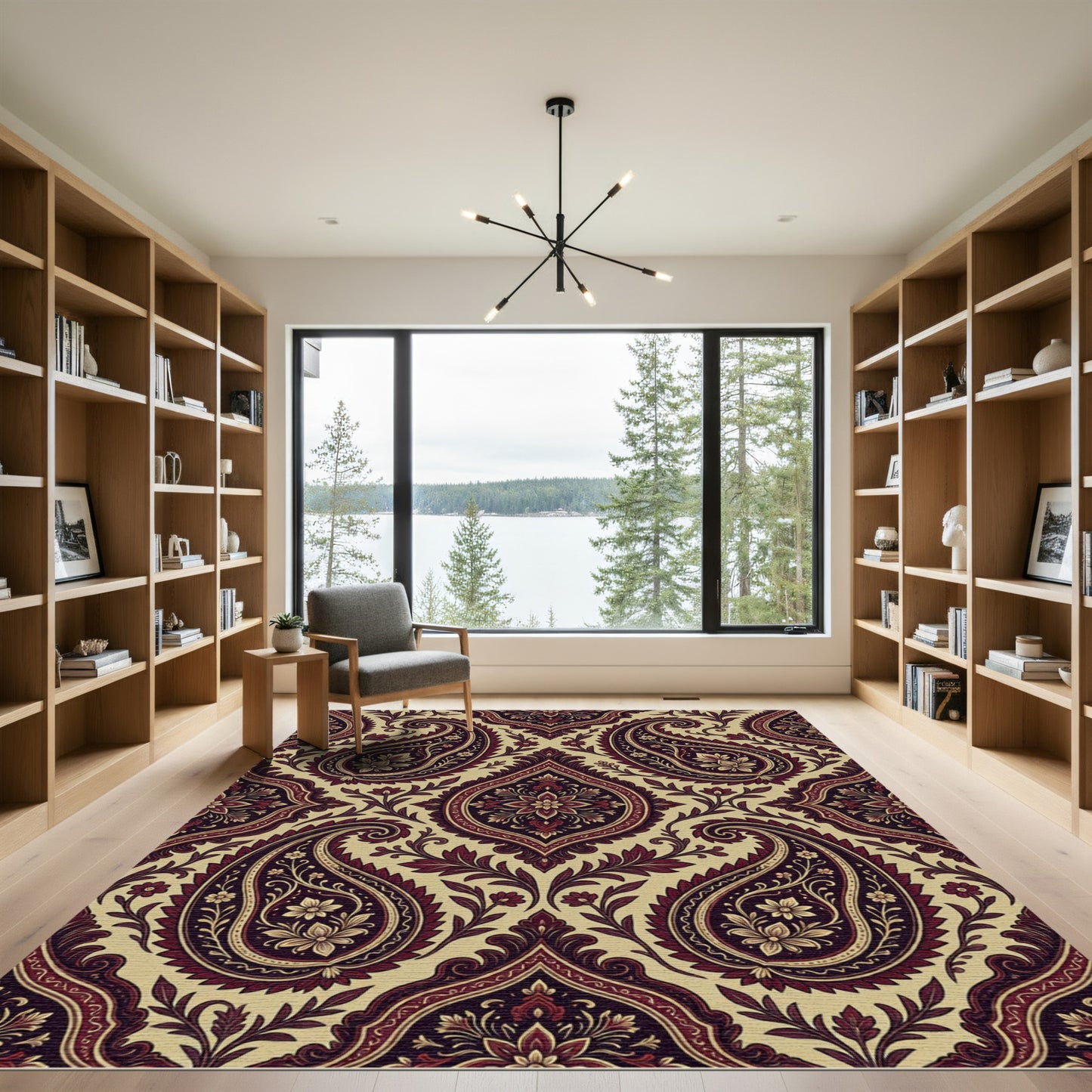 Rich Burgundy Paisley Floral Arrangement Rug