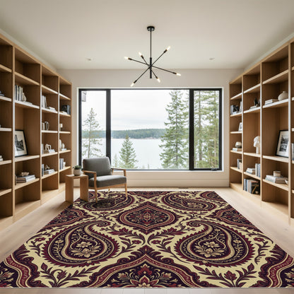 Rich Burgundy Paisley Floral Arrangement Rug