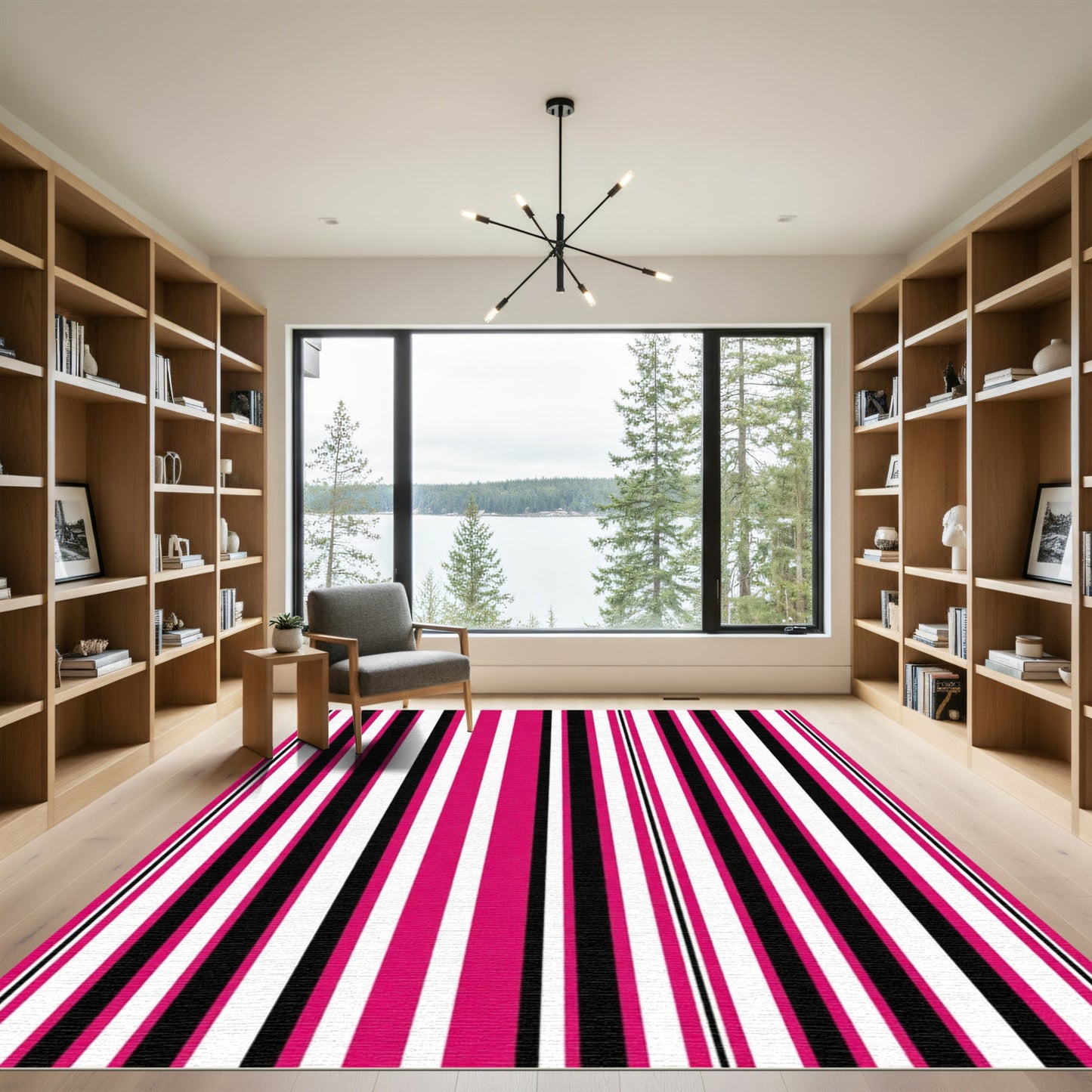 Bold Pink Black White Stripe Rug