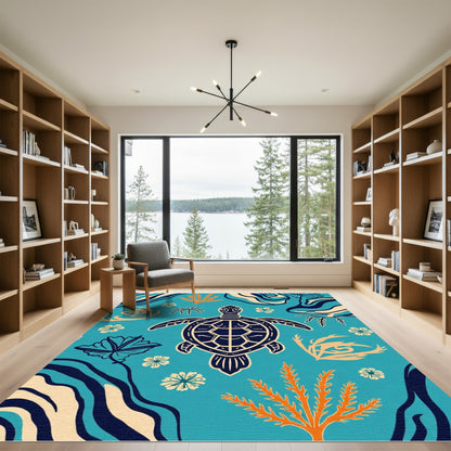 Oceanic Turtle Coral Floral Swirls Rug
